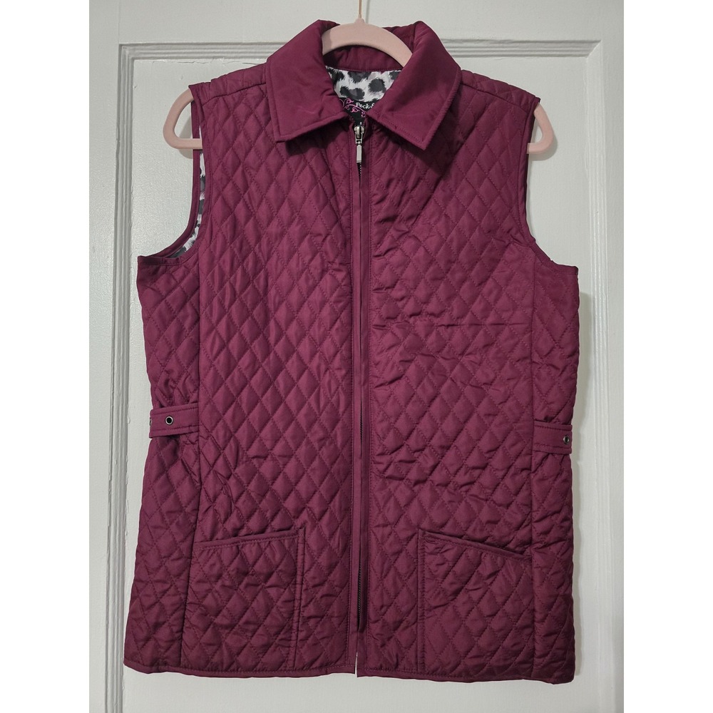 Peck & Peck Vest Small Quilted Maroon Zip Up